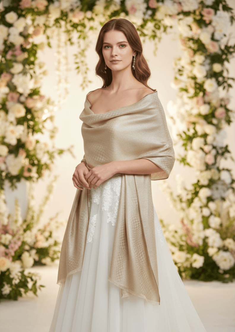 Premium 100% pure cashmere shimmer scarf for women with handcrafted fringe, elegant oversized wrap for all-season wear