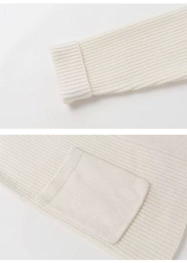 Women’s White Belted Cashmere Cardigan with Soft Rib Knit Design