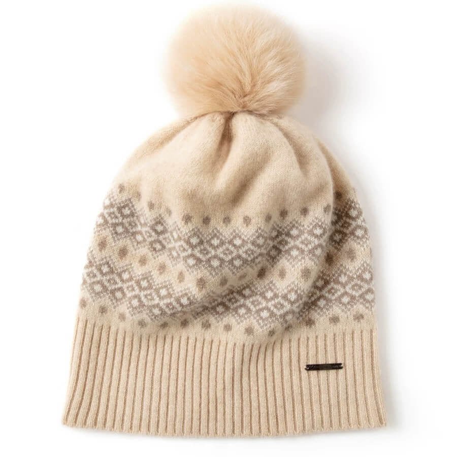 Luxury 100% cashmere winter hat and gloves set for cold weather
Natural camel cashmere Fair Isle hat and gloves elegant winter accessories