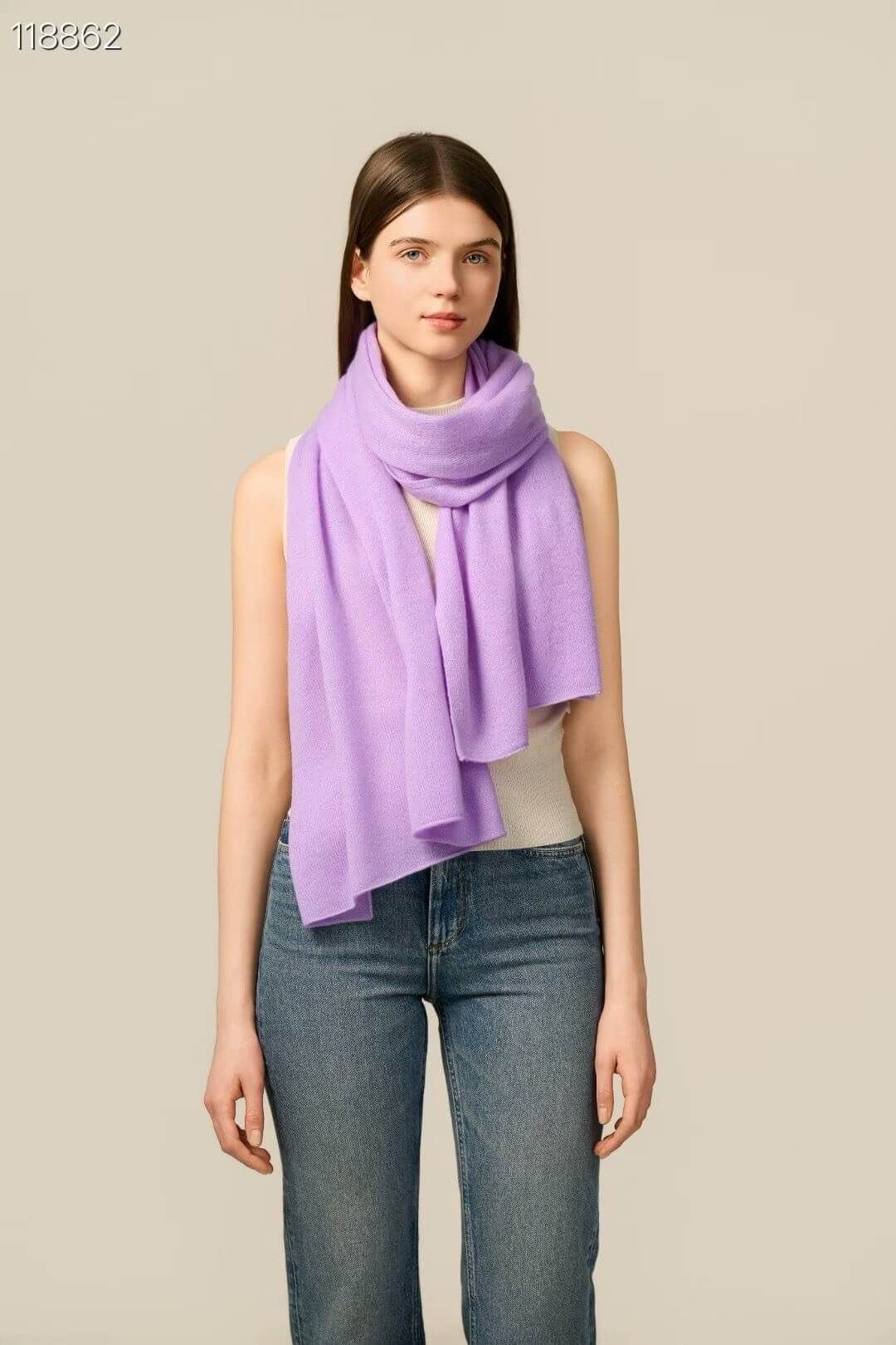 Women's 100% cashmere shawl worn as a long scarf, lightweight solid color winter accessory