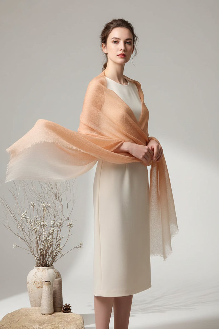 Pure cashmere gradient wrap shawl with elegant color transition, luxury scarf for women