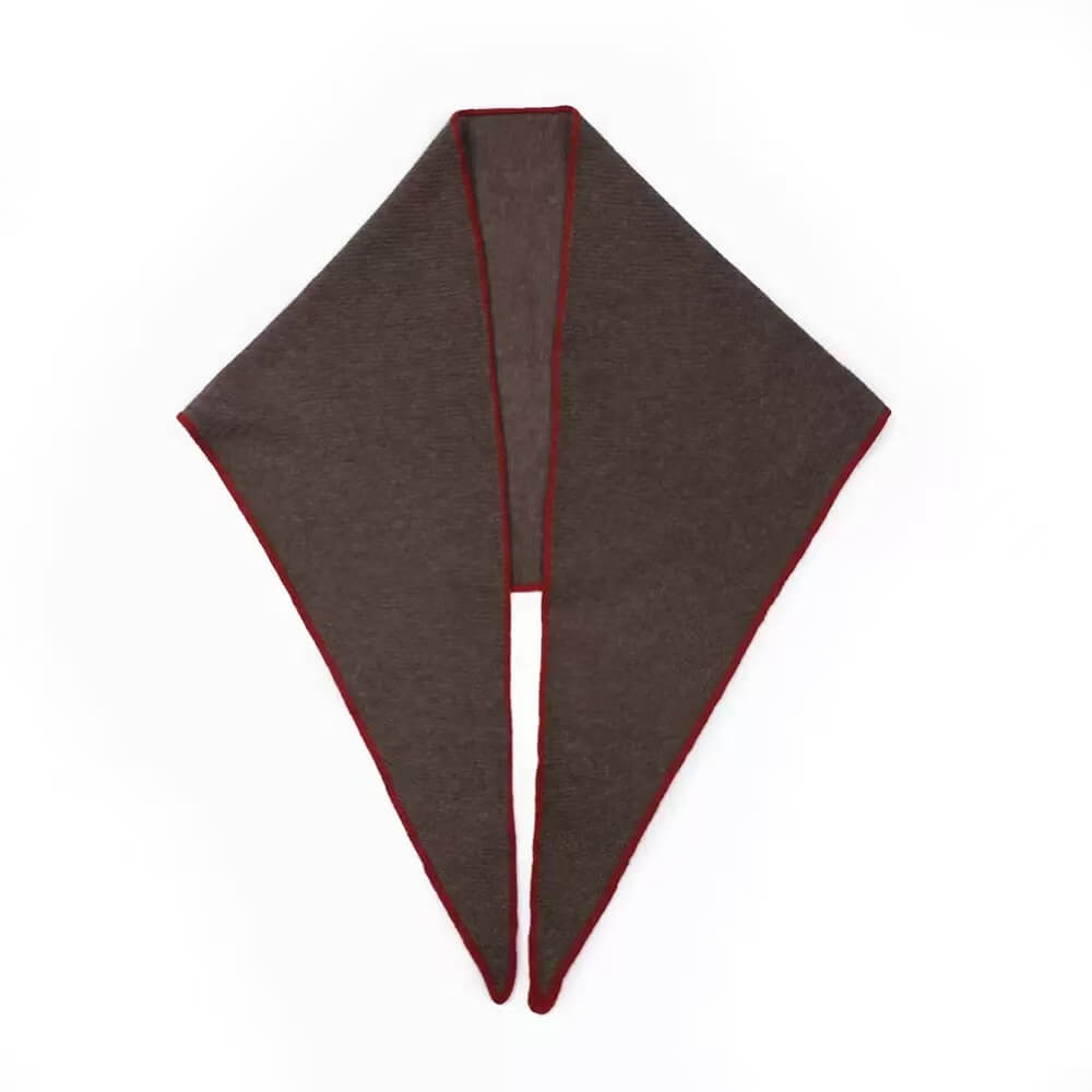 Pure cashmere triangle scarf with red contrast edging