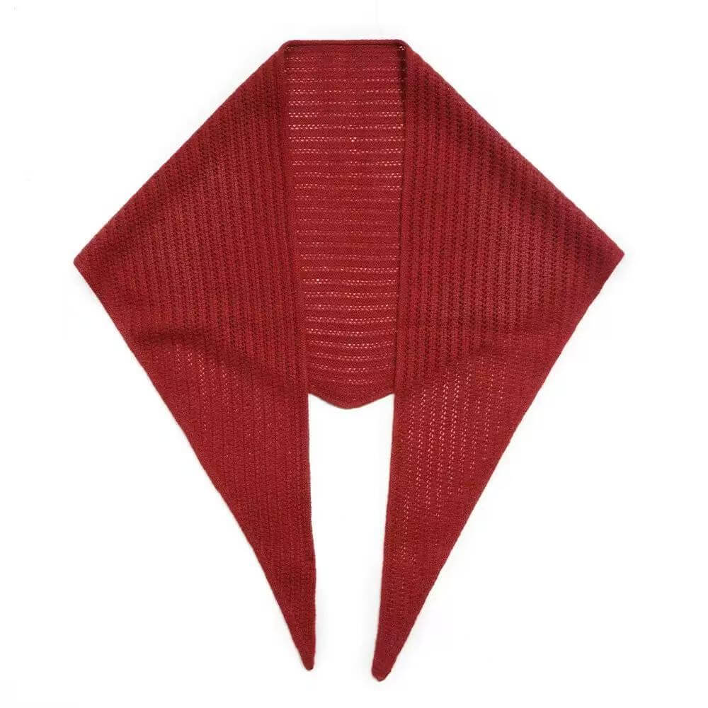 Red 100% cashmere knit triangle scarf with delicate openwork design