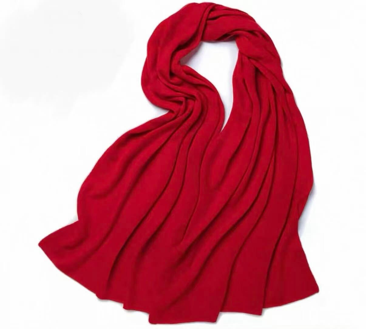 Red 100% cashmere travel shawl, solid color design
