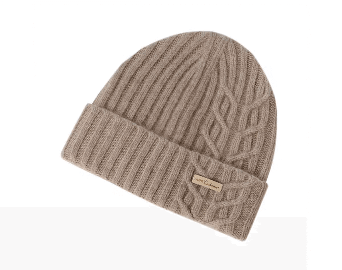 Luxury camel cashmere winter beanie for women