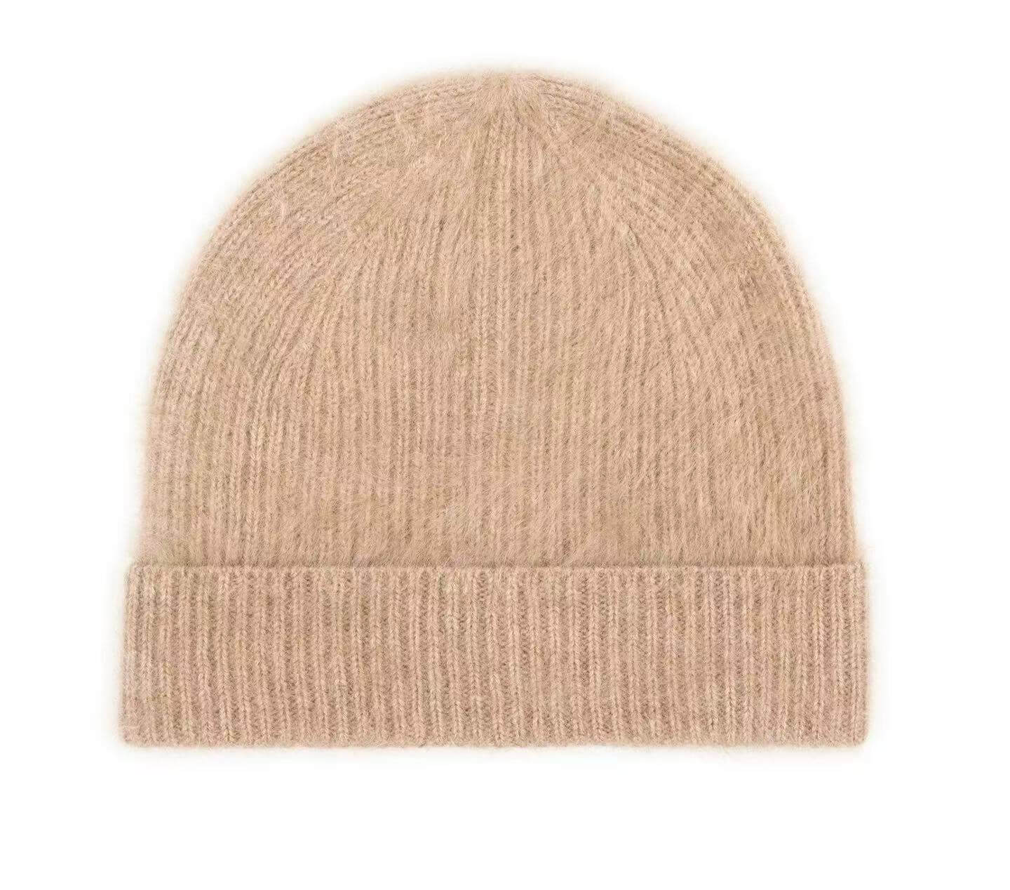 Ribbed cuff brushed cashmere beanie for men and women