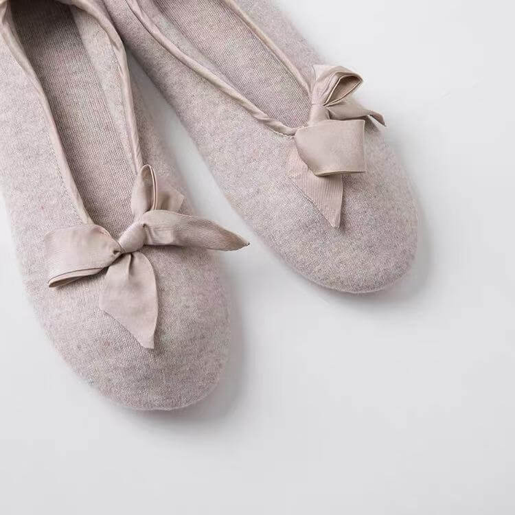 Soft 100% Cashmere Ballet Slippers for Women – Premium Travel House Shoes Available in Nude Beige 
