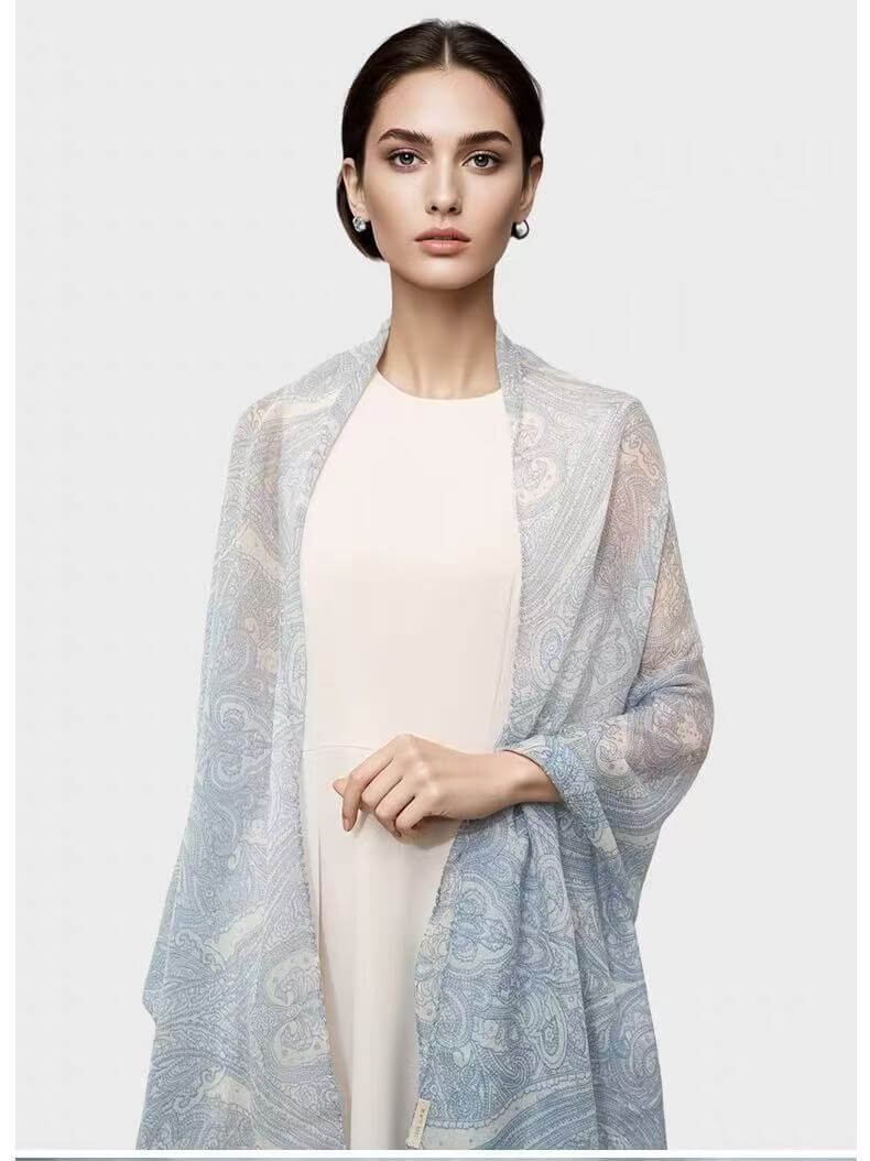 Soft 100% cashmere blue shawl for spring summer layering and travel