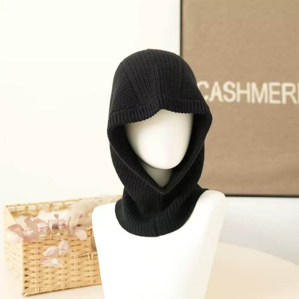 Soft 100% cashmere knit hood for women in black 