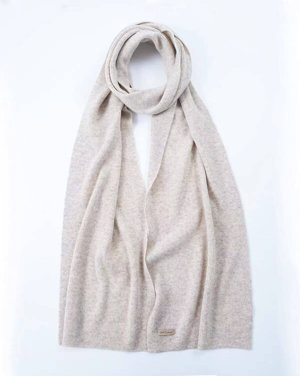 Soft 100% cashmere ribbed scarf and cuffed beanie set