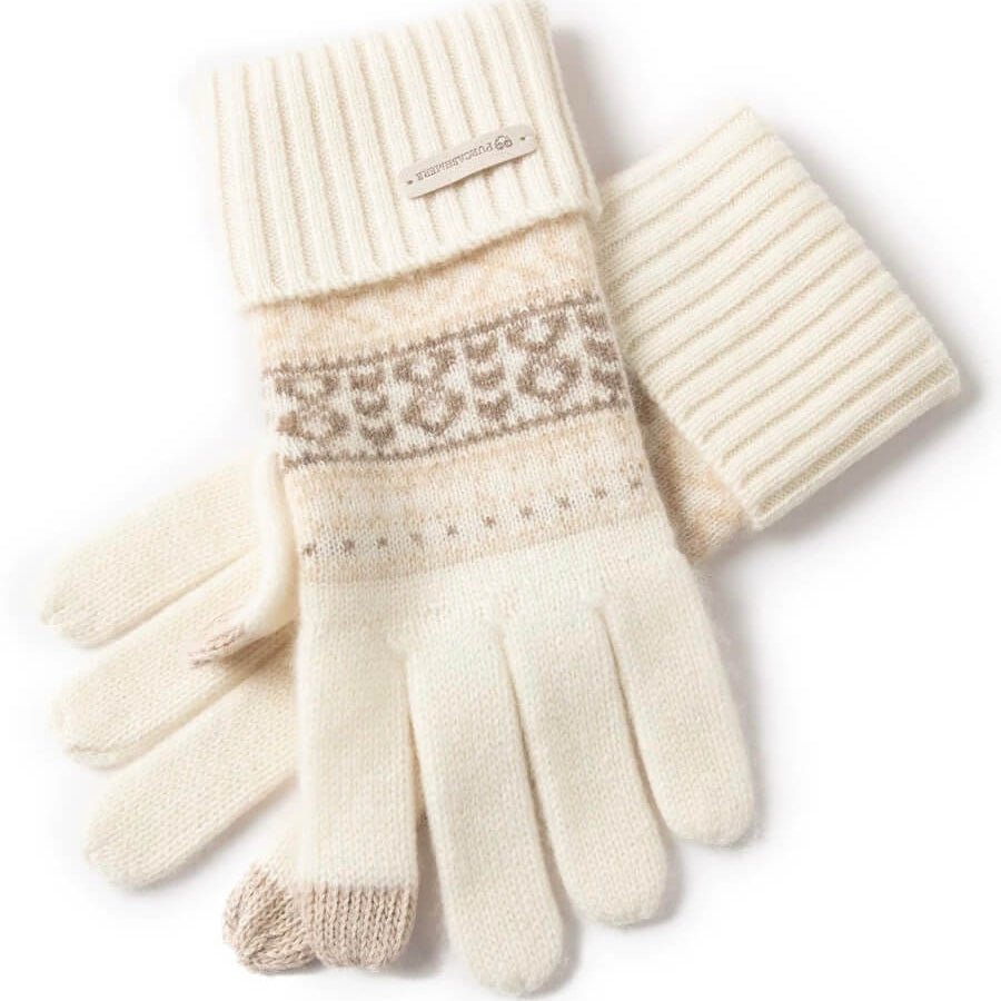 Soft 100% cashmere winter accessories set with geometric knit pattern
