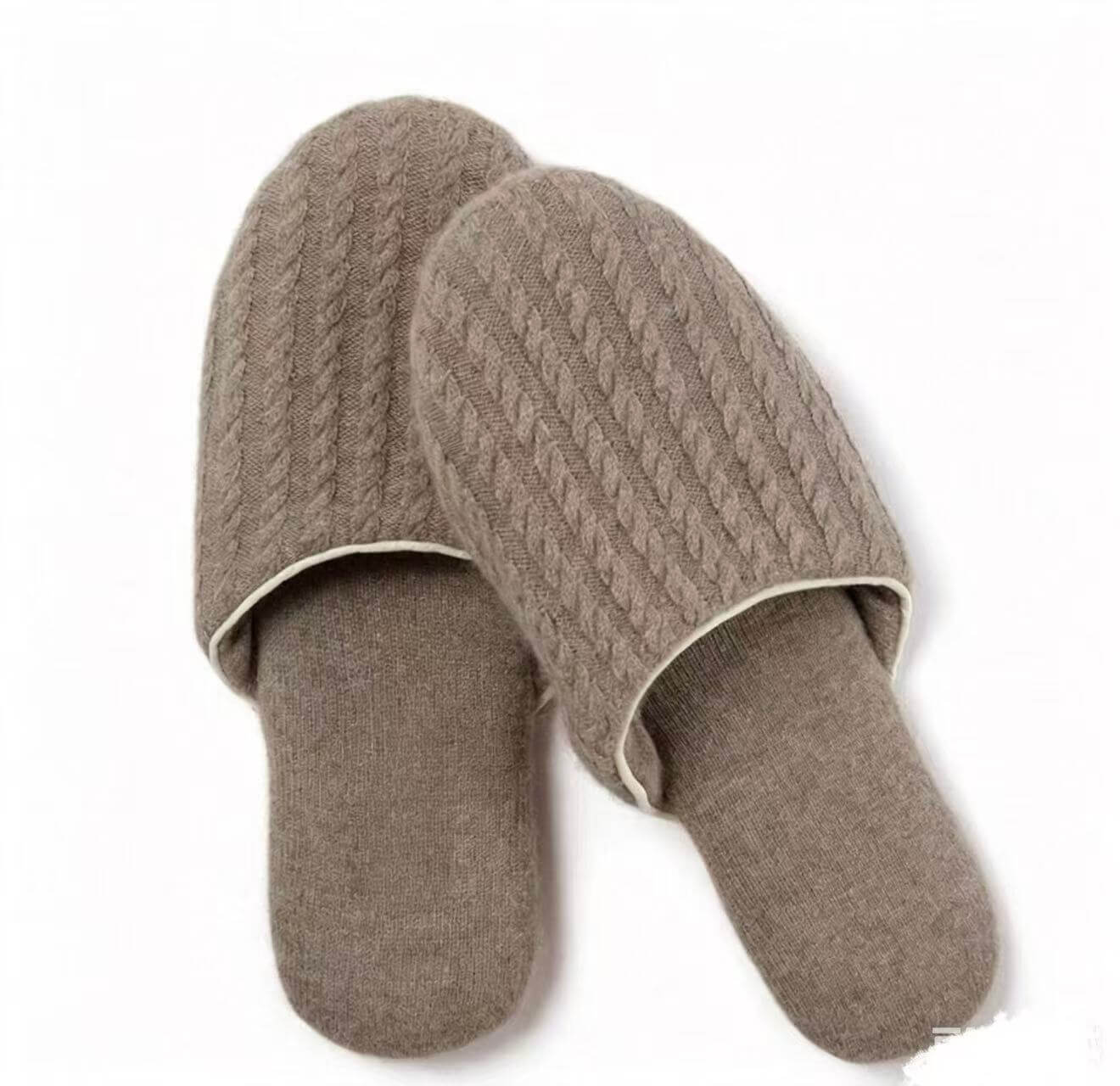 Women’s Luxury 100% Cashmere Slippers Featuring Classic Cable Knit Design