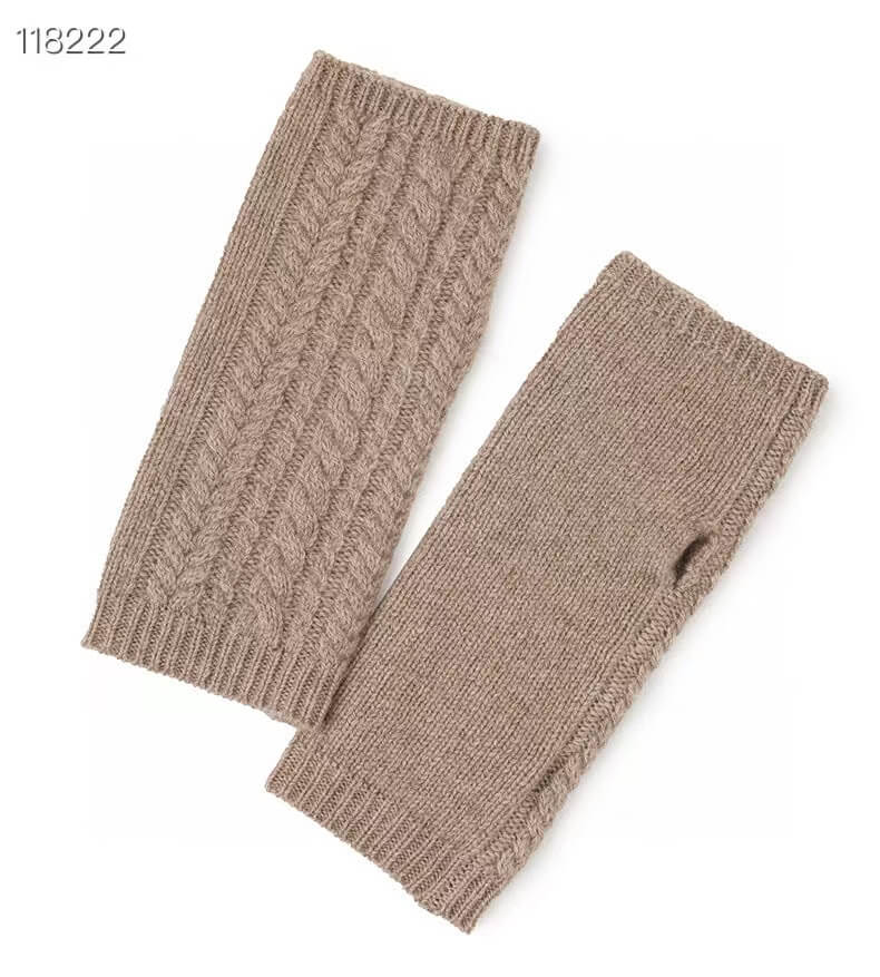 Camel Tan Women's Cable Knit Gloves - Soft 100% Mongolian Cashmere Fingerless Mitts for Outdoor Activities