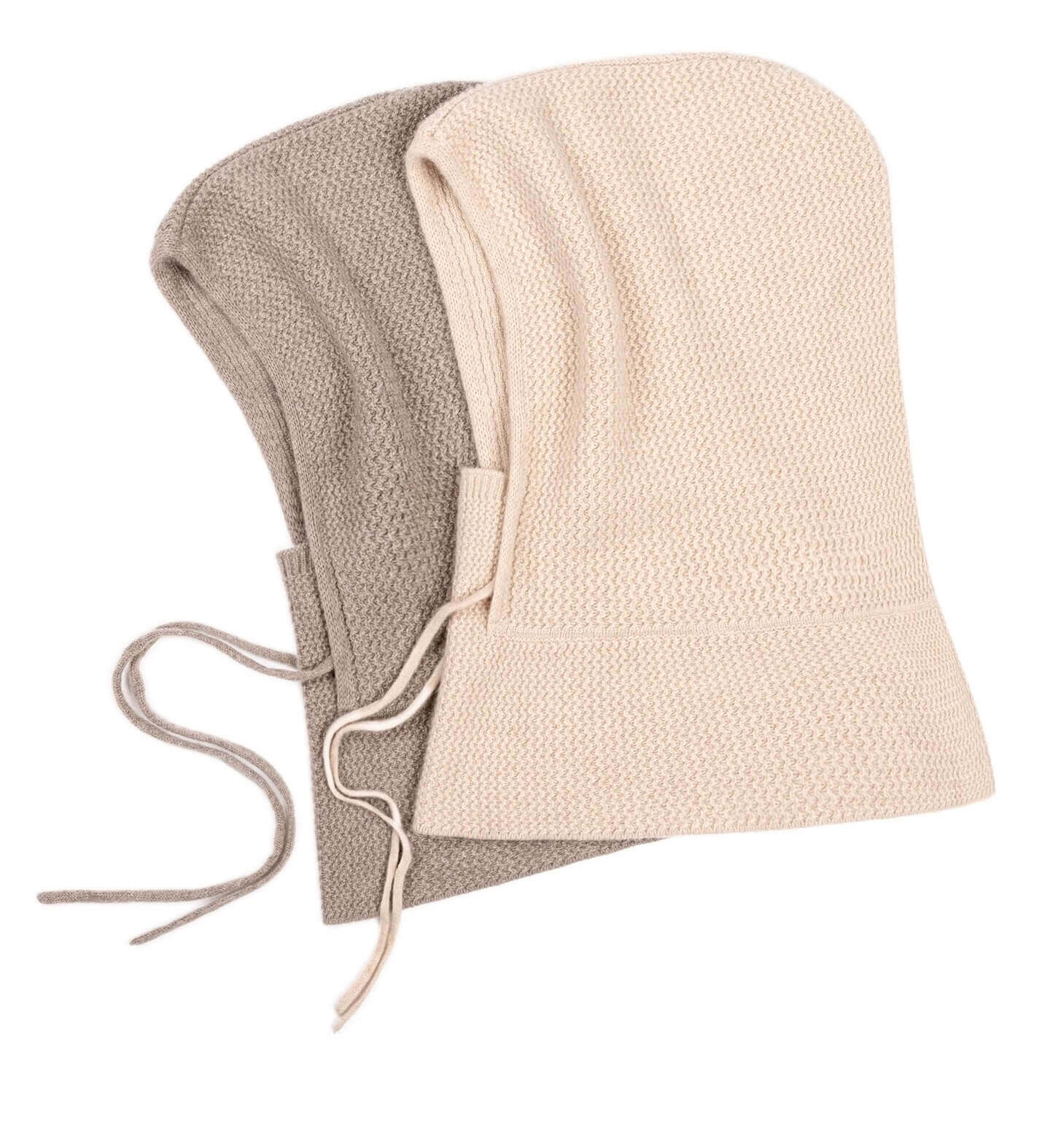 Soft cashmere balaclava taupe wave-knit texture | luxury winter hood scarf | Vinci Cashmere