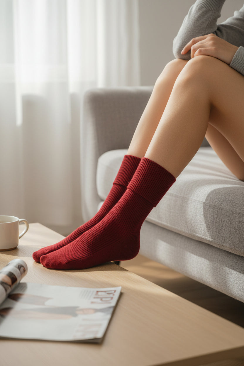 Women’s 100% pure cashmere ribbed socks in solid color luxury knit design