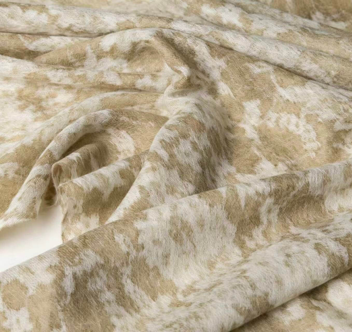 Soft white cashmere stole with pale yellow floral print for summer sun protection