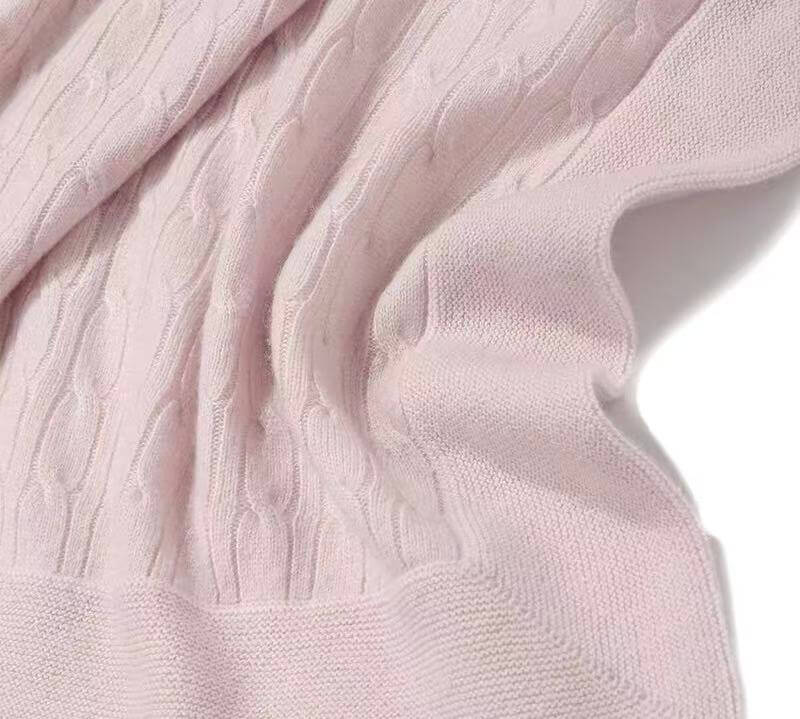 Three colorways of 100% cashmere knit baby blanket 