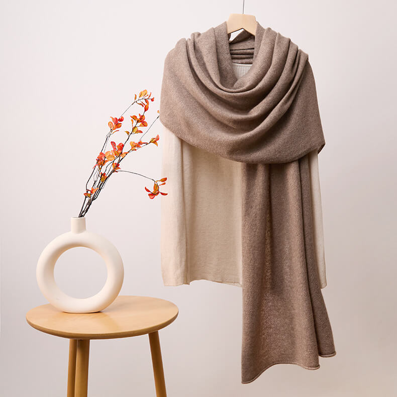 Women's 100% pure cashmere shawl in camel color, lightweight luxury wrap scarf