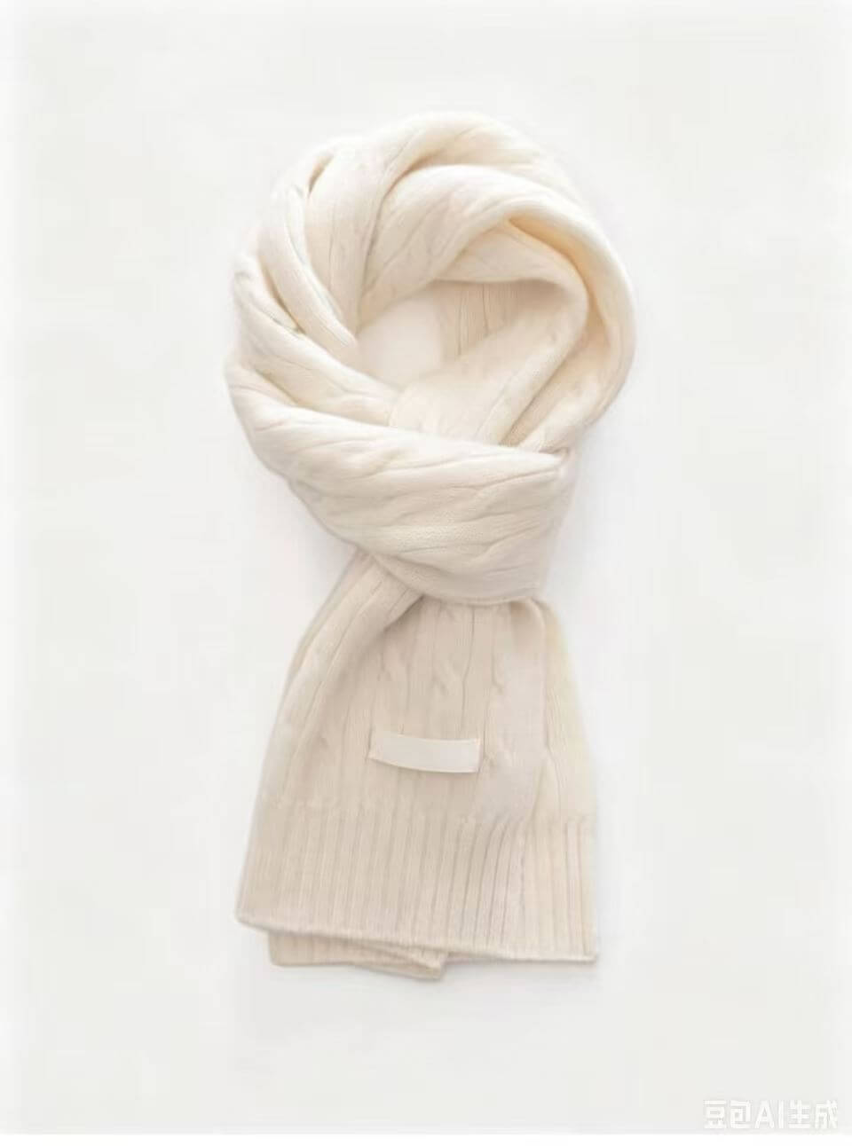 Luxury knitted cashmere scarf in ivory white color