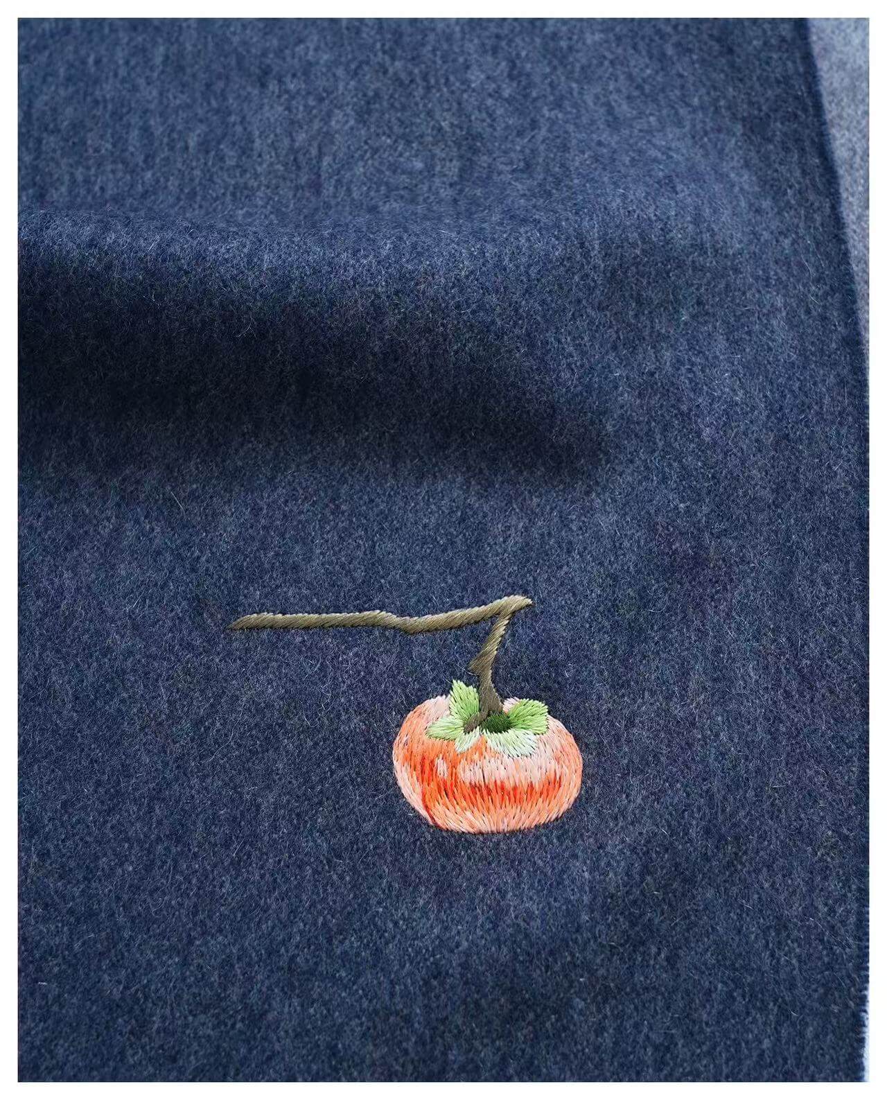 Two-tone navy and grey cashmere scarf with fringed ends for men and women