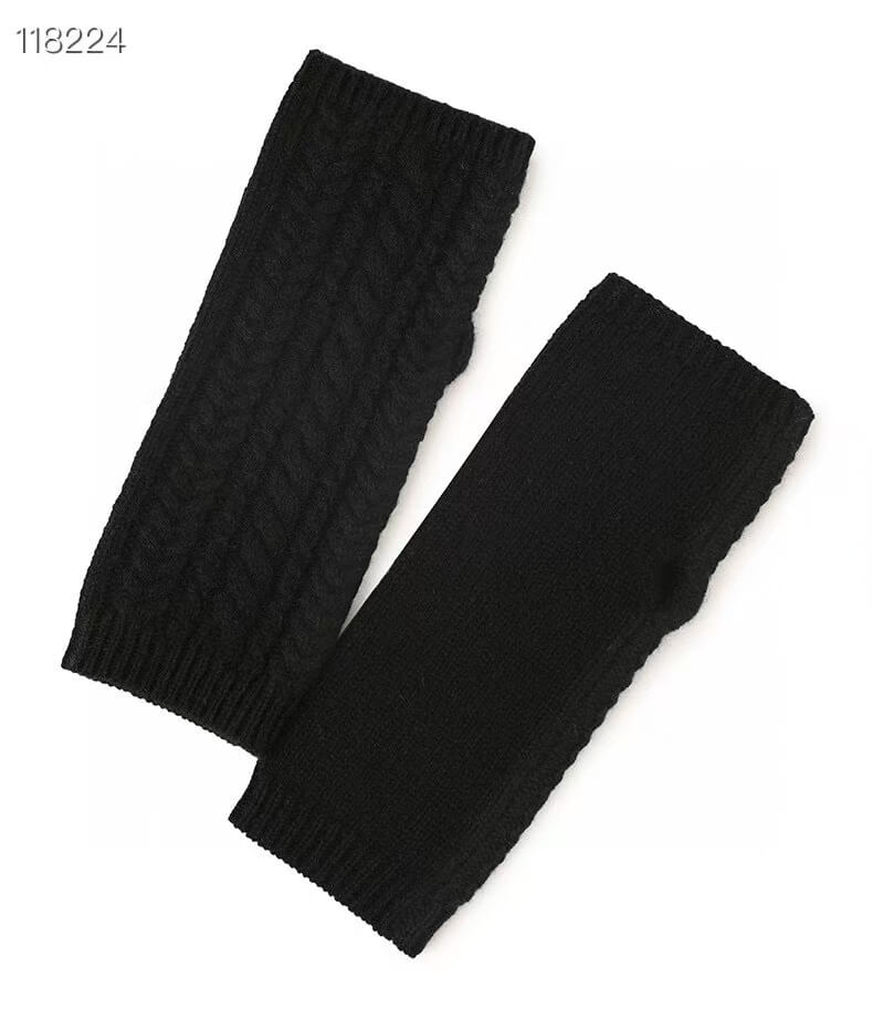 Black 100% Cashmere Fingerless Gloves for Women with Cable Knit Design - Warm Winter Arthritis-Friendly Wrist Warmers
