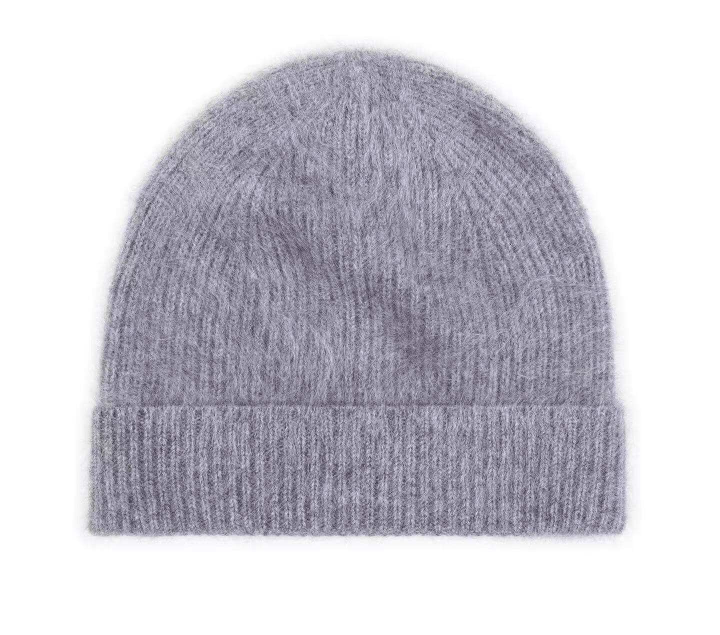 Undyed beige brushed cashmere beanie with soft halo