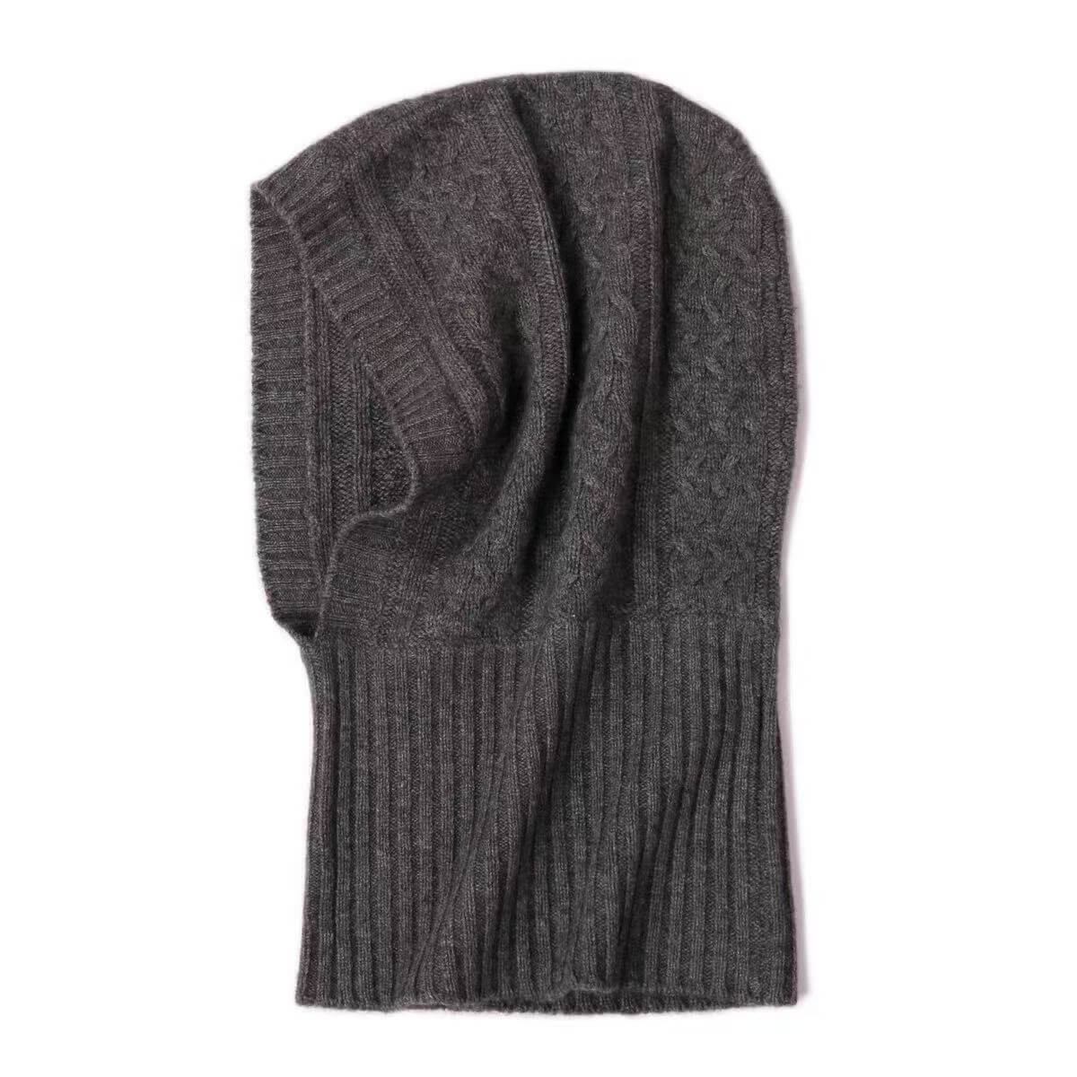 A dark gray ribbed-knit women pure cashmere balaclava or neck gaiter 