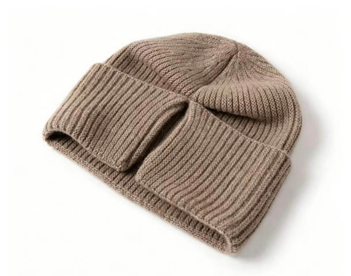 cashmere winter hat featuring unique back pleat detail and relaxed silhouette