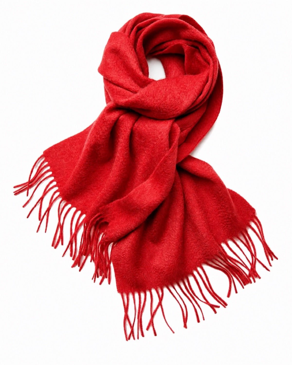Vibrant red cashmere scarf woven fringe unisex style