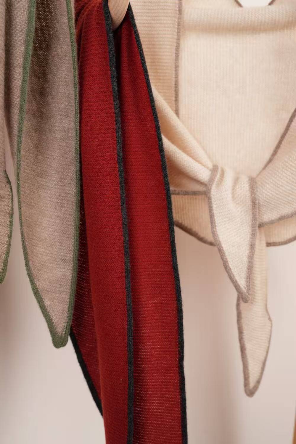 Minimalist cashmere triangle scarf for neck and shoulder styling