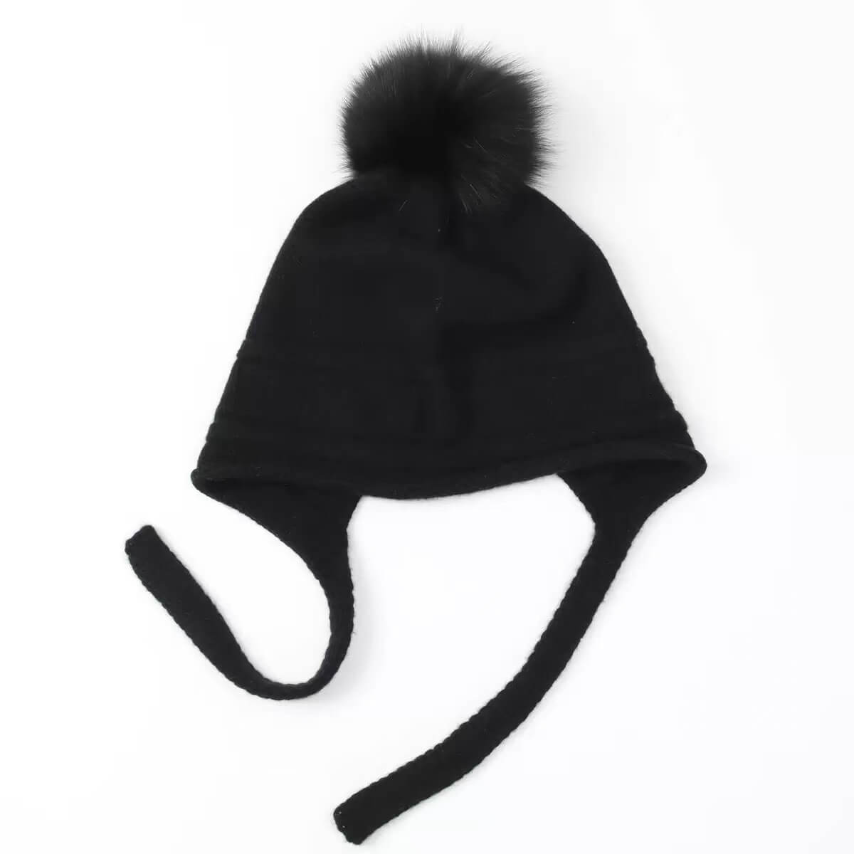 Premium pure cashmere winter beanie with ear coverage and ties