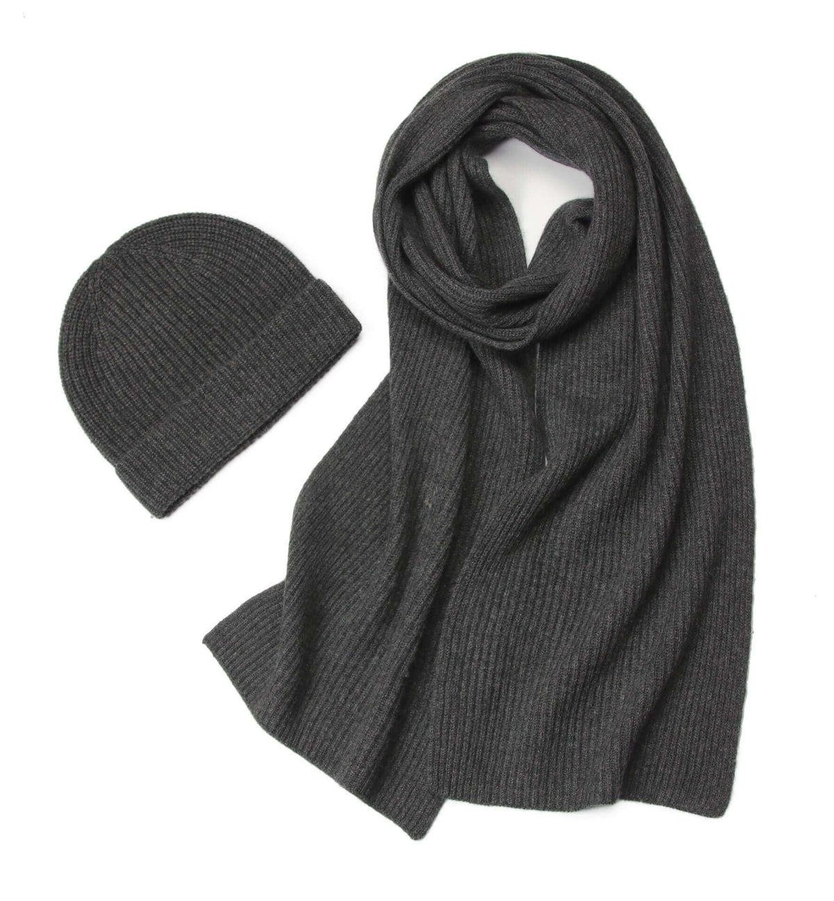 Luxury Women’s 100% Cashmere Ribbed Scarf and hat set ,Warm lightweight cashmere beanie and 190 cm scarf set