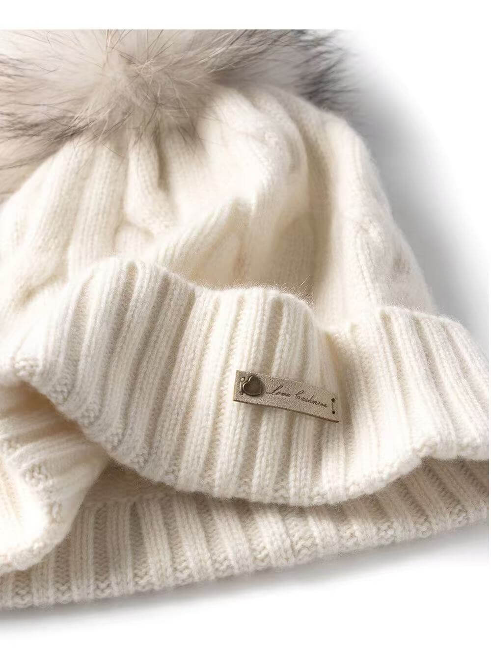 Warm lightweight cashmere knit hat with detachable cashmere pom pom
