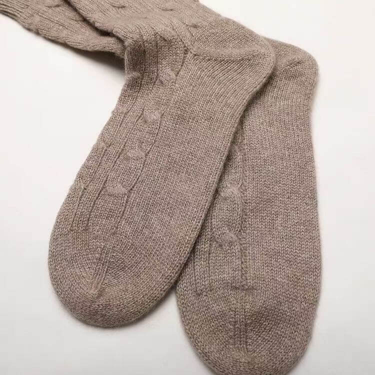 Warm luxury cashmere socks worn indoors in winter