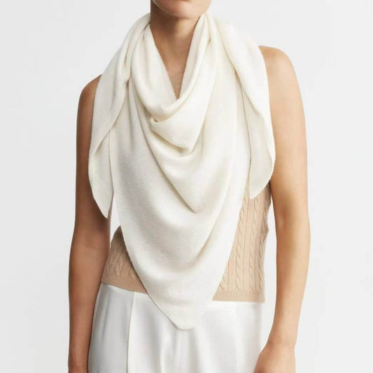 White 100% cashmere triangle shawl for women, soft oversized knit wrap for elegant layering and New York winter style