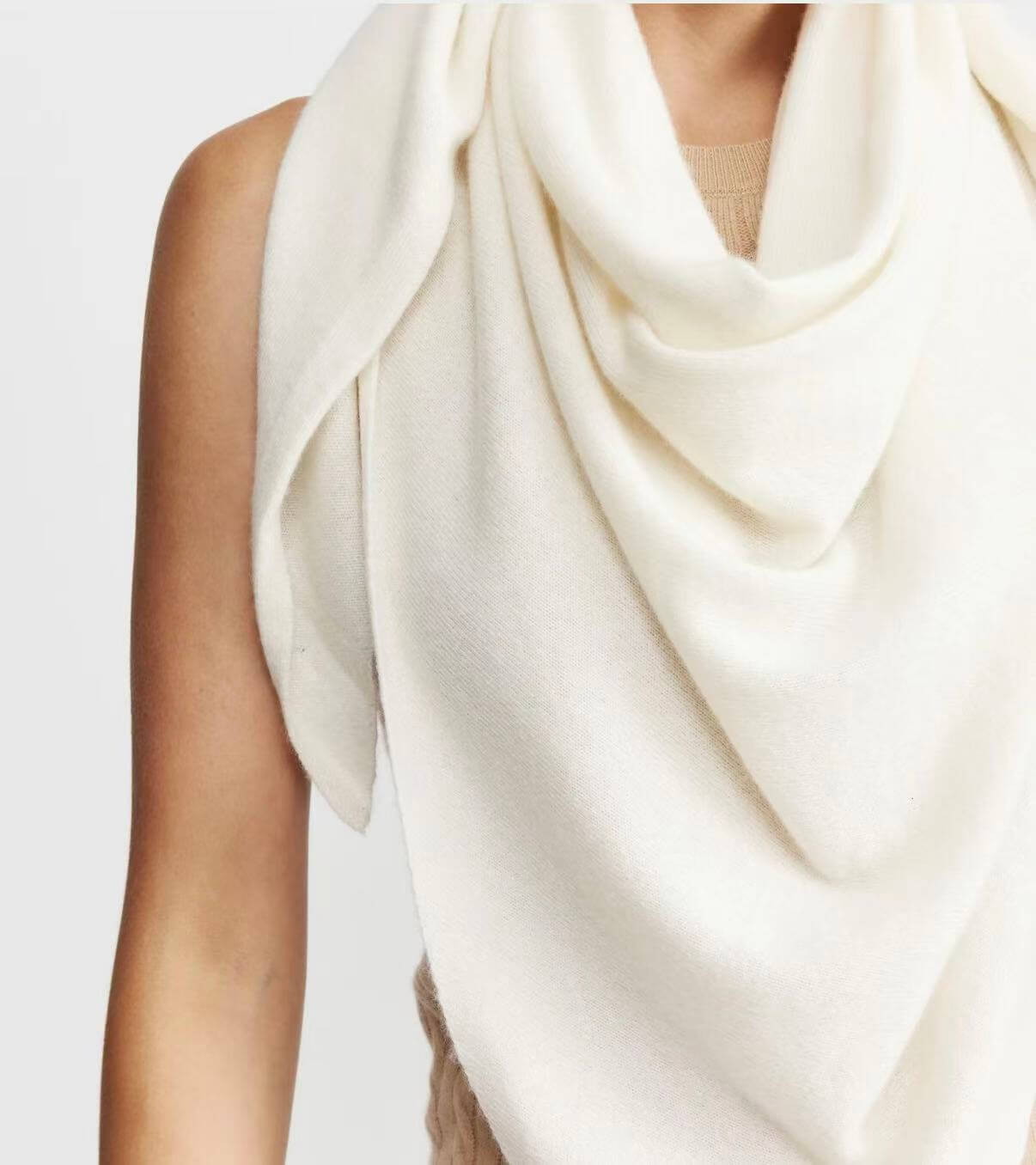	White 100% cashmere triangle wrap for women, lightweight luxury scarf for layering over coats and sweaters