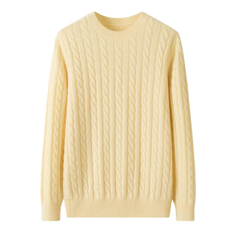 cable knit sweater Men’s 100% Cashmere Sweater in yellow,Yellow cashmere sweater men’s ribbed cuffs and hem
