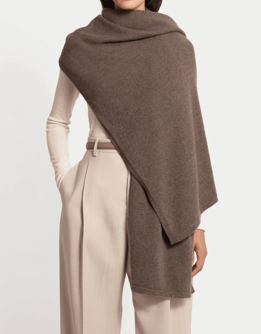 Women's 100% Cashmere Knit Travel Shawl Wrap in camel color 
