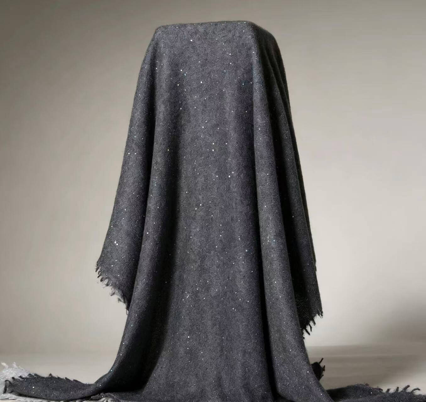 Women’s 100% cashmere ombré sequin shawl in charcoal grey