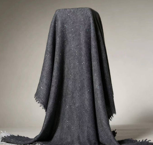 Women’s 100% cashmere ombré sequin shawl in charcoal grey