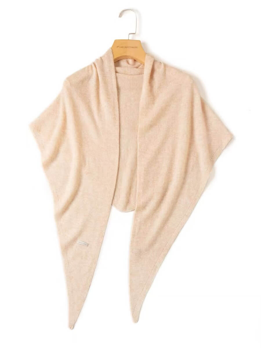 Women’s 100% cashmere triangle scarf in beige, lightweight 170×55 cm design