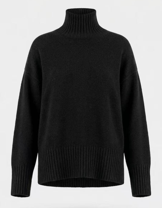 Women’s 100% cashmere turtleneck sweater in black, soft luxury knit