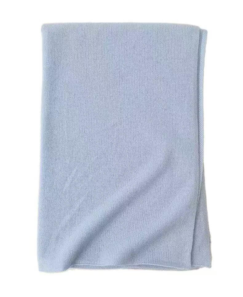 Women's 100% pure cashmere knitted scarf shawl in baby blue – soft lightweight cashmere travel scarf, 180×60cm