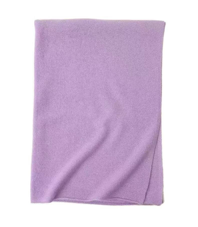 Women's 100% pure cashmere knitted scarf shawl in soft lavender purple – quiet luxury winter accessory, 180×60cm