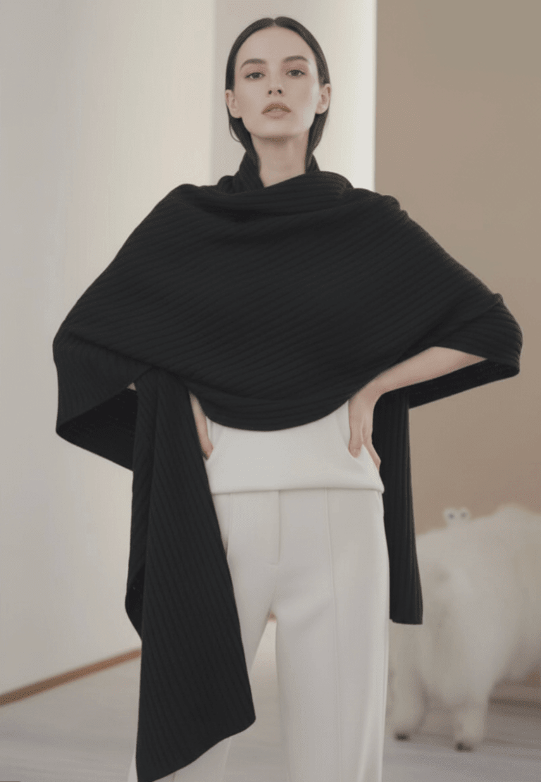 Women's 100% pure cashmere ribbed scarf, oversized luxury wrap shawl crafted from premium Inner Mongolian cashmere