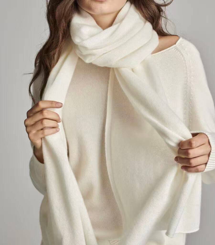 Women’s Pure Cashmere Knitted Scarf 180x60cm, Elegant Solid Color Warm Winter Shawl