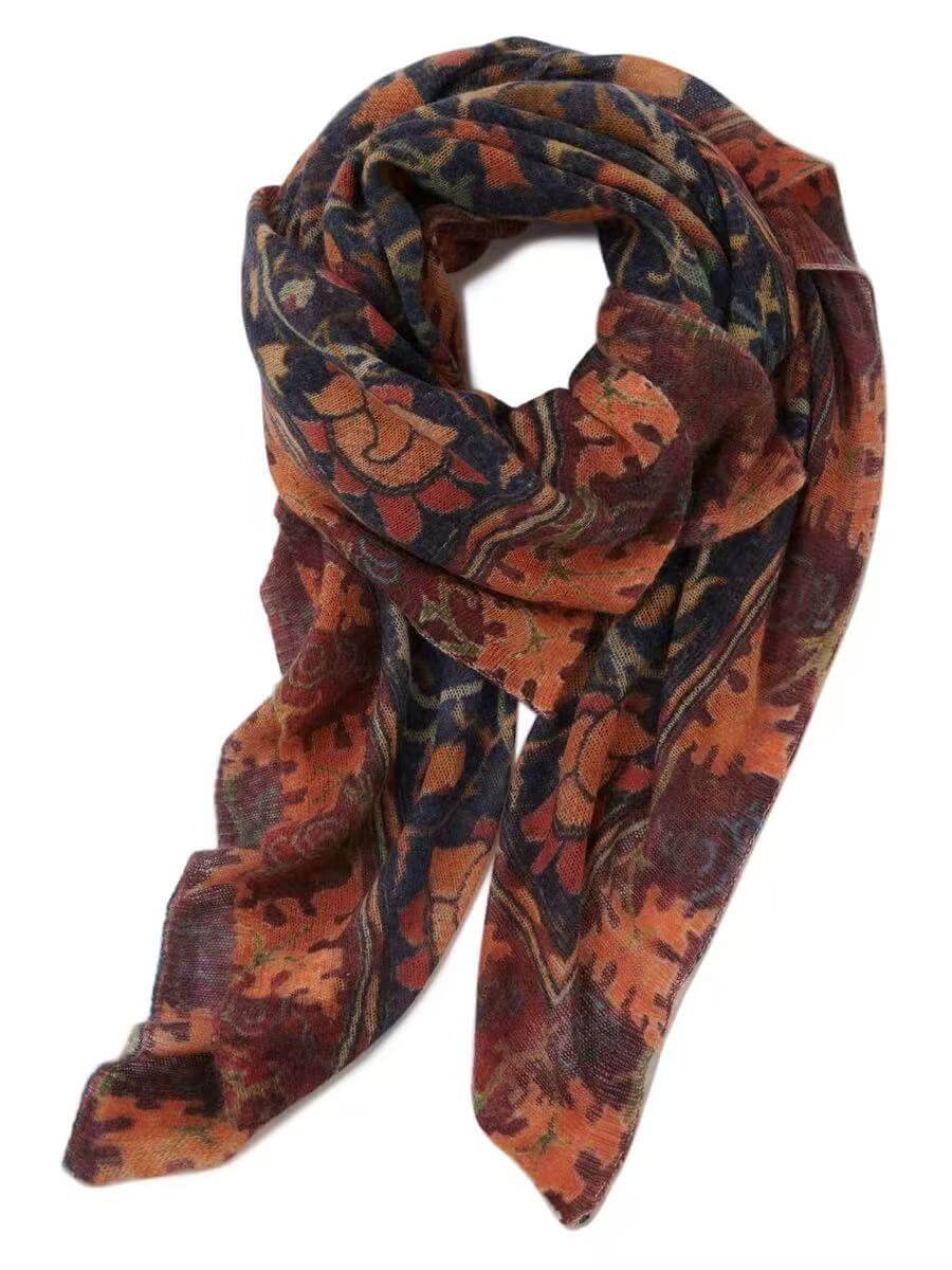 Women’s botanical printed cashmere wrap for autumn and winter