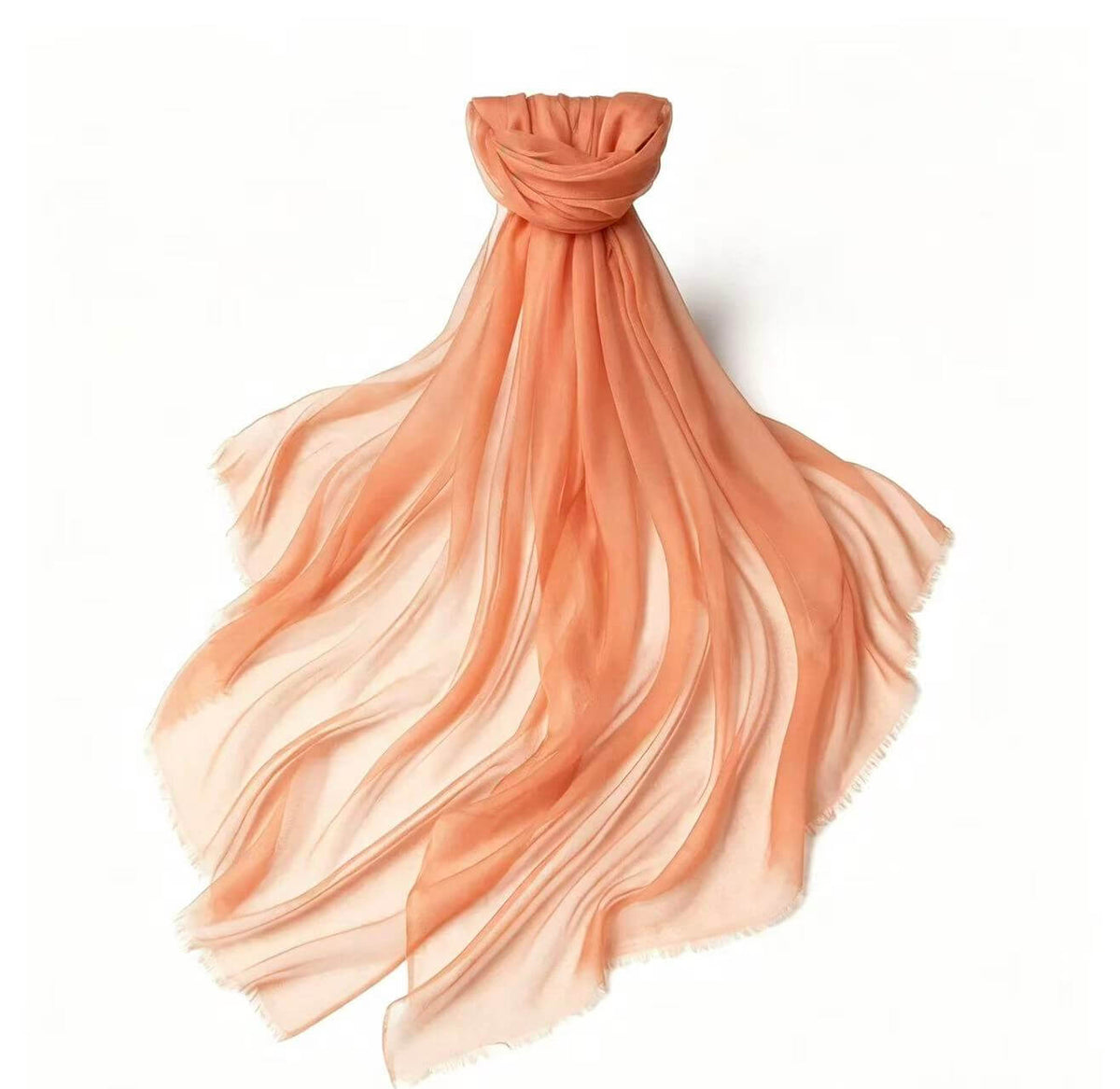 Women's lightweight 100% cashmere scarf and wrap in soft peach orange