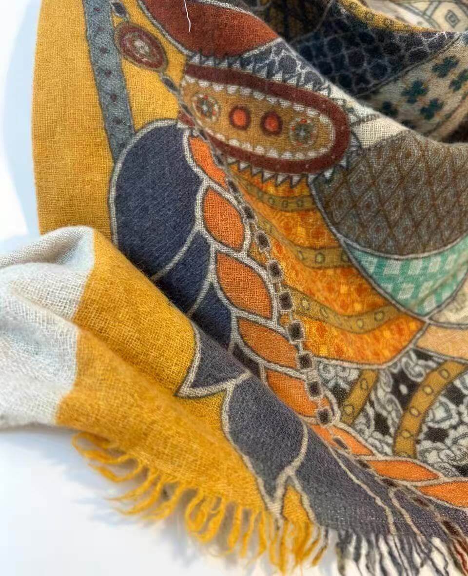 Women’s lightweight cashmere scarf with equestrian horse print