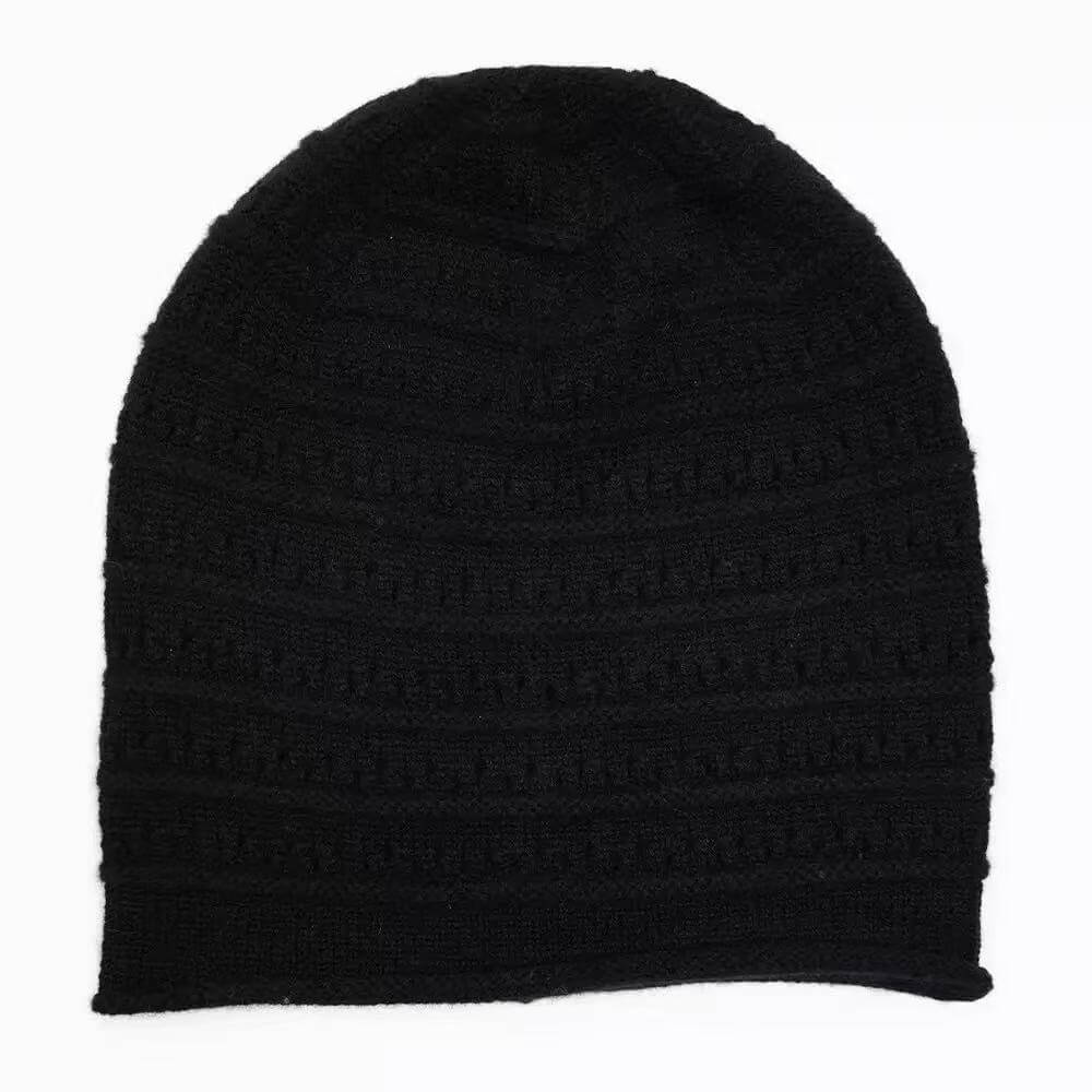 Women’s lightweight pure cashmere knit hat with pointelle stripe design
